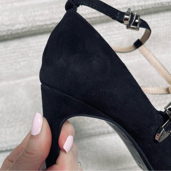 Zara Basic Black Suede Strappy Silver Hardware 4" Stiletto Heels Sexy Evening - Picture 15 of 16